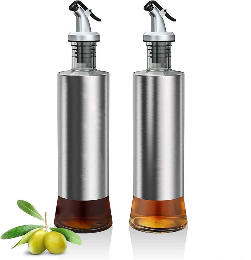 Mevanta 500ml Oil and Vinegar Dispenser Bottle With Pouring Spout Set of 2 Stainless Steel Cover Seasoning Bottle For Olive, Sauces,Oil,Vinegar Kitchen Cooking Oil Container (Modern, 2) - Image 1