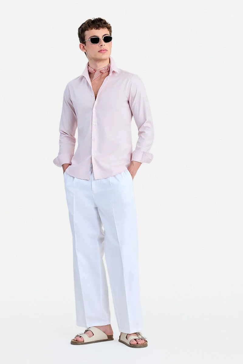 سنيتش Light Pink Solid Long Sleeve Slim Fit Formal Shirt