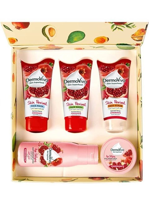 DermoViva Skin Revival Superfood Pomegranate Giftpack | Complete Face Care Kit | Face Mask, Face Scrub & Face Wash | To Nourish & Brighten Skin