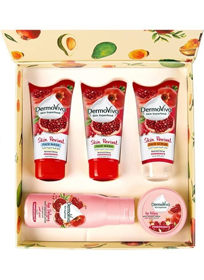 DermoViva - DermoViva Skin Revival Superfood Pomegranate Giftpack | Complete Face Care Kit | Face Mask, Face Scrub & Face Wash | To Nourish & Brighten Skin - Image 1