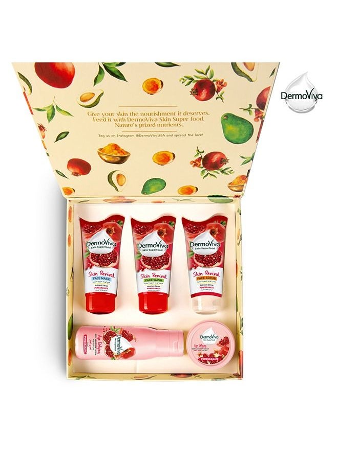 DermoViva - DermoViva Skin Revival Superfood Pomegranate Giftpack | Complete Face Care Kit | Face Mask, Face Scrub & Face Wash | To Nourish & Brighten Skin - Image 1