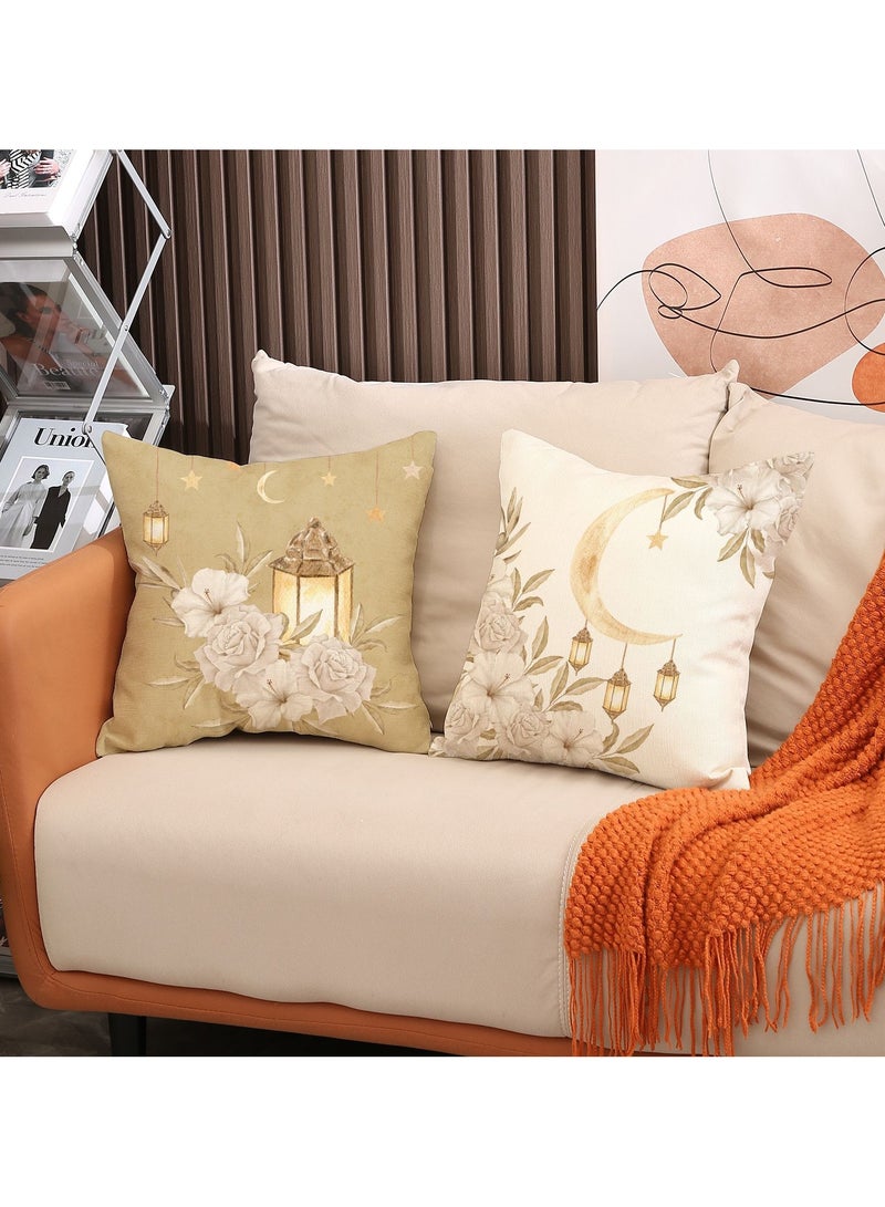 4Pcs Moon Oil Lamp Print Pillow Covers, Festival Decorative Home Cushion Cases, Breathable Linen Throw Pillow Covers for Sofa - Image 3