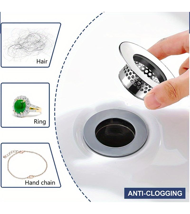 Silvery Stainless Steel Bathroom Sink Strainer 1pc with 1.25 to 1.6 Inch Mounting Hole - Image 1