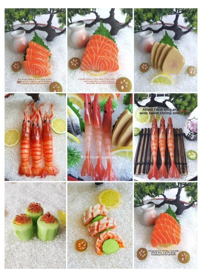 null - Simulation Salmon Sashimi Model Seafood Posture Sample Sweet Shrimp Goose Liver Arctic Shell Eastern Star Spot Push Platter-Color:A Deep Sea Major Shrimp - Image 1