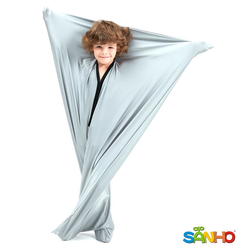 SANHO Dynamic Movement Sensory Sock Body Sock,Medium,6-9 Years Old, 47''HX27''W, Good for Height:41"-51",Silver - Image 1