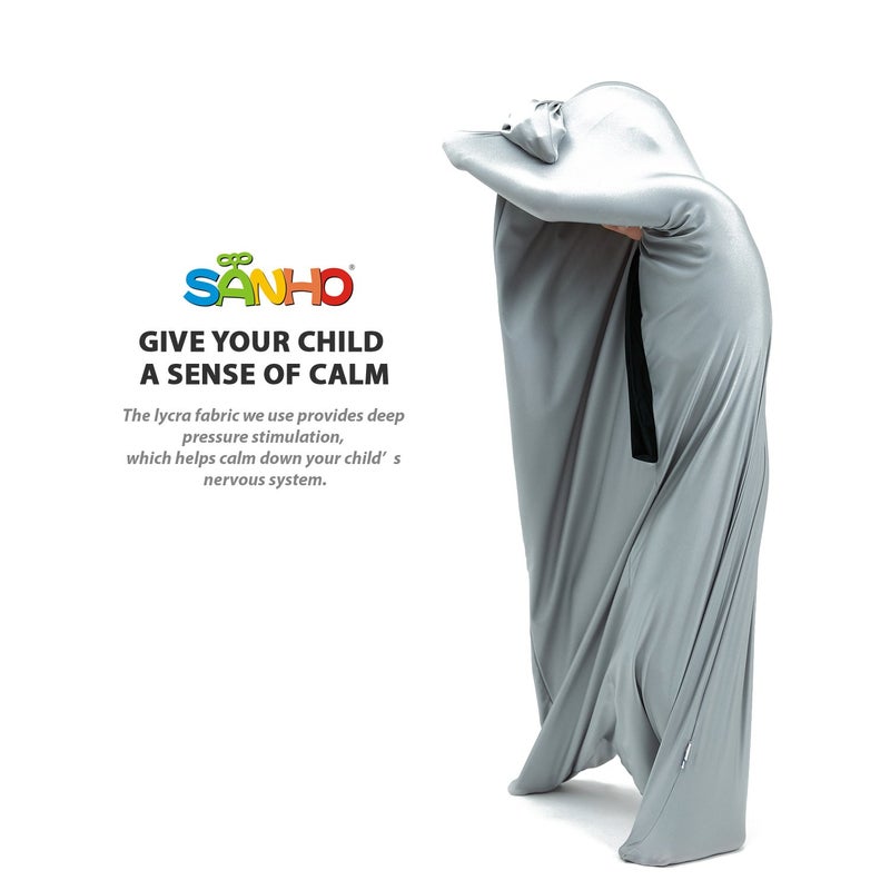 SANHO Dynamic Movement Sensory Sock Body Sock,Medium,6-9 Years Old, 47''HX27''W, Good for Height:41"-51",Silver - Image 3