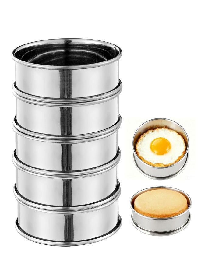 KCKHFA 5PCS Crumpet Rings, 4" Stainless Steel Egg Rings for English Muffin, Tart, Cookie, Frying Egg, Double Rolled Round Cake Mold - Image 1