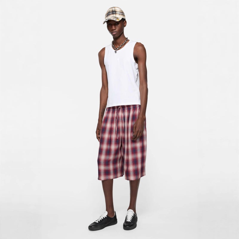 25Ss Swedish Trendy Brand Ac Style 1996 Contrasting Red Plaid Short-Sleeved Casual Loose Plaid Shorts For Men And Women - Image 4