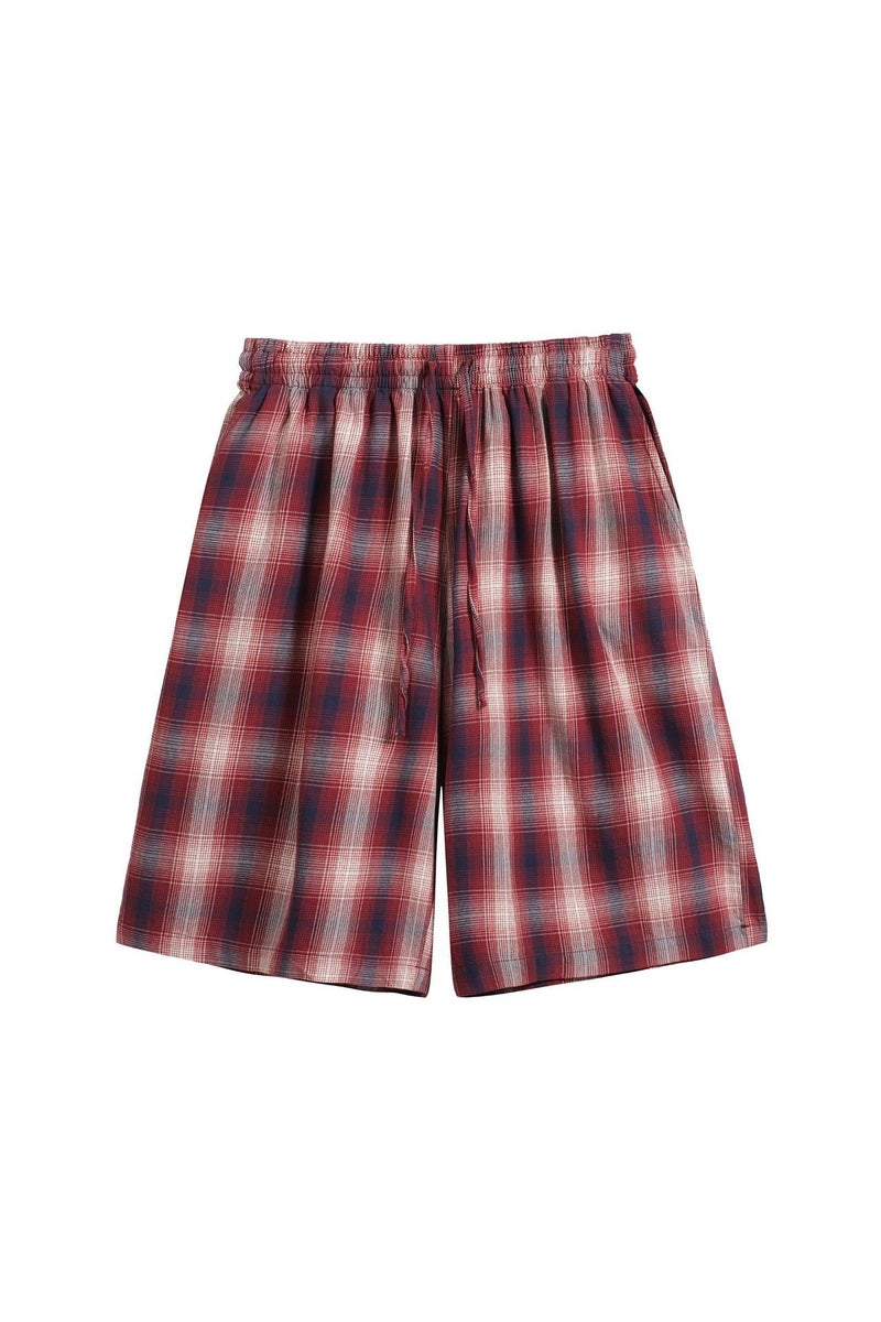 25Ss Swedish Trendy Brand Ac Style 1996 Contrasting Red Plaid Short-Sleeved Casual Loose Plaid Shorts For Men And Women - Image 1