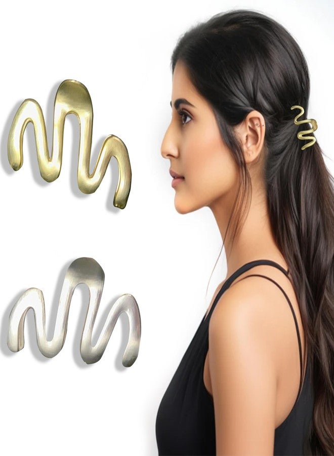 kapimo Metal Hair Claw Clips for Women Girls Strong Grip Non Slip Set of 2 Clutcher for Thick Long Hair Golden Silver Matte Color Hairclips - Image 1