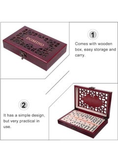 ECVV Dominoes Dice Set Game 28 Pcs with Wooden Case, Black Dot Classic Dominoes Classic Numbers Table Game Dominoes Blocks Wood Educational Toys for Adults  - Image 4
