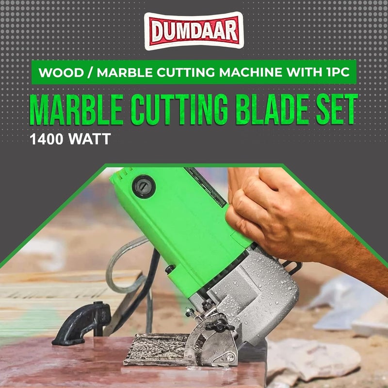 Inditrust Dumdaar 1400W Marble cutting machine with 1pc Marble Cutting blade set Handheld Tile Cutter 110mm (GREEN) - Image 3