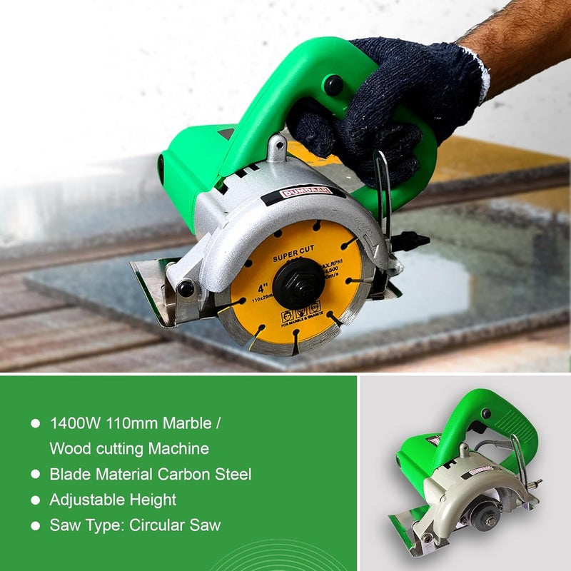 Inditrust Dumdaar 1400W Marble cutting machine with 1pc Marble Cutting blade set Handheld Tile Cutter 110mm (GREEN) - Image 4