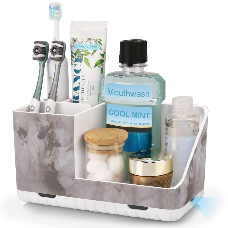 PARKMANI Toothbrush Holders for Bathroom Countertop Organizer, Kids Electric Toothbrush and Toothpaste Holder for Bathroom Organizers and Storage (White Marble Grain) - Image 1