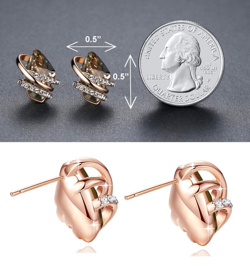 Leafael Wish Stone Stud Earrings with Silver Black Crystal, 18K Rose Gold Plated - Image 3