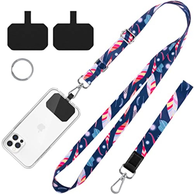 Phone Lanyards, Wrist Lanyards for Keys, Adjustable Shoulder Neck Strap, Universal Crossbody Cell Phone Lanyard for iPhone Case ID Badges, Card Holder, Car Key, and Most Smartphones Feather - Image 1