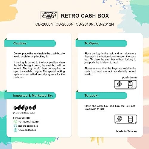 oddpod™ SR Taiwan Imported Metal Cash Box/Safe Locker Box for Jewellery, Money Box for Cash with Plastic Coin Storage Tray (Large Size)- Red - Image 5