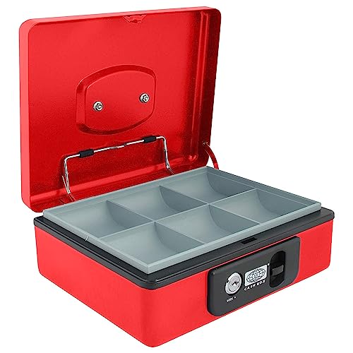 oddpod™ SR Taiwan Imported Metal Cash Box/Safe Locker Box for Jewellery, Money Box for Cash with Plastic Coin Storage Tray (Large Size)- Red - Image 1