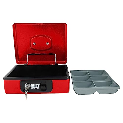oddpod™ SR Taiwan Imported Metal Cash Box/Safe Locker Box for Jewellery, Money Box for Cash with Plastic Coin Storage Tray (Large Size)- Red - Image 3