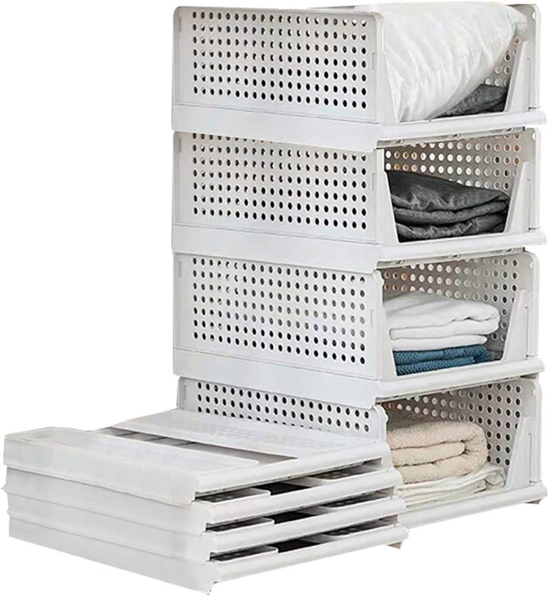 JEYANG JEYANG Plastic Clothes Organizer For Wardrobe Foldable And Stackable Closet Cupboard Almirah Space Organiser For Shirt T Shirt Jeans Pack Of 10 White - Image 1