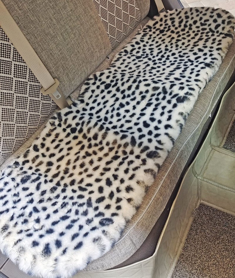 acdiac Winter Soft Warm Faux Rabbit Fur car seat Cushion,Universal fit Plush Front and Back Fuzzy car seat Pads Cushion Cover Protector - 1pcs (Back seat 1pcs, Leopard dots) - Image 2