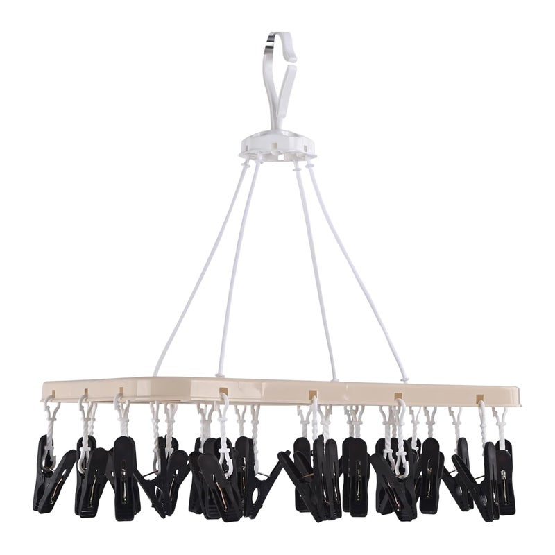 Heart Home Heart Home Plastic Cloth Drying Hanger with 28 Clips 360 Rotating Baby Dress Hanger for Clothes Indoor Outdoor Balcony Roof Hanging Stand for Wet Socks Scarf Caps Beige - Image 2