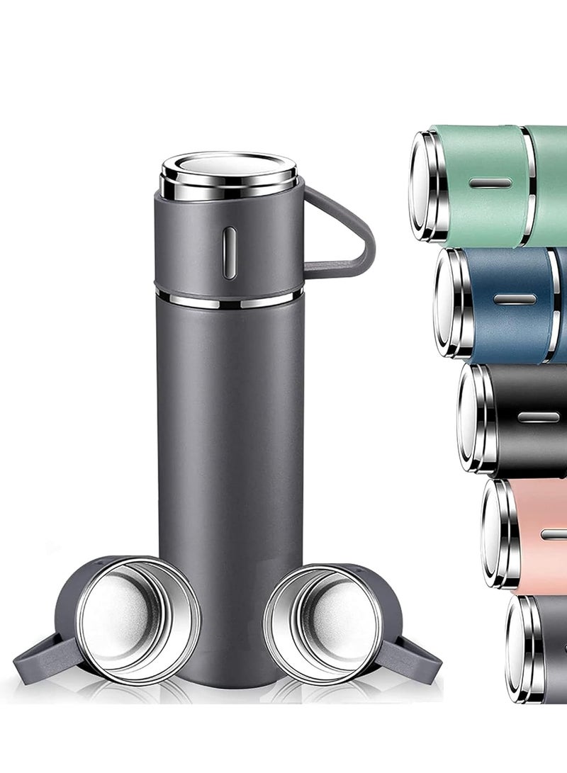 ELTRAZONE 500ml Stainless Steel Vacuum Thermos Flask with Silicone Handle & Insulated Water Bottle – Set of 2 Stainless Steel Cups for Hot & Cold Beverages, Outdoor Travel Essential Gift Box (2 Pack, Grey) - Image 1