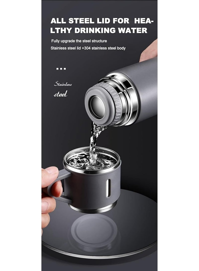 ELTRAZONE 500ml Stainless Steel Vacuum Thermos Flask with Silicone Handle & Insulated Water Bottle – Set of 2 Stainless Steel Cups for Hot & Cold Beverages, Outdoor Travel Essential Gift Box (2 Pack, Grey) - Image 5