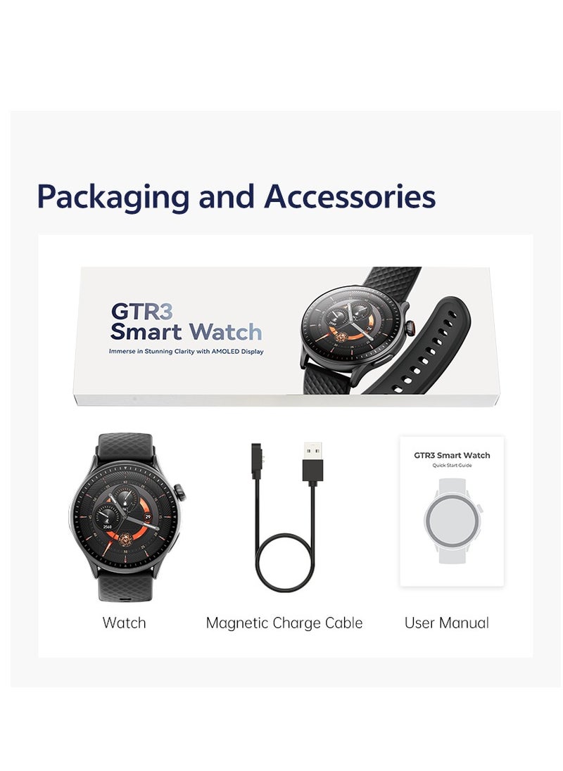 GTR3 Men's smartwatch, AMOLED Always On Display Bluetooth Call Waterproof Fitness Watch, Compatible Android iOS Black