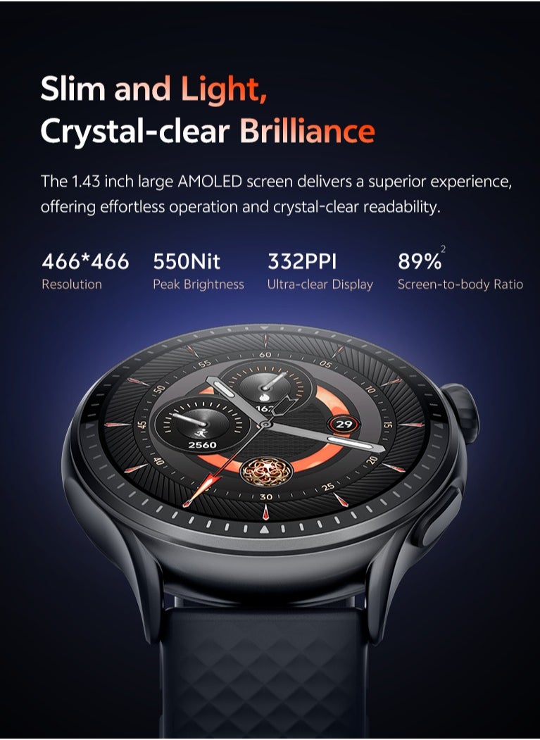 GTR3 Men's smartwatch, AMOLED Always On Display Bluetooth Call Waterproof Fitness Watch, Compatible Android iOS Black