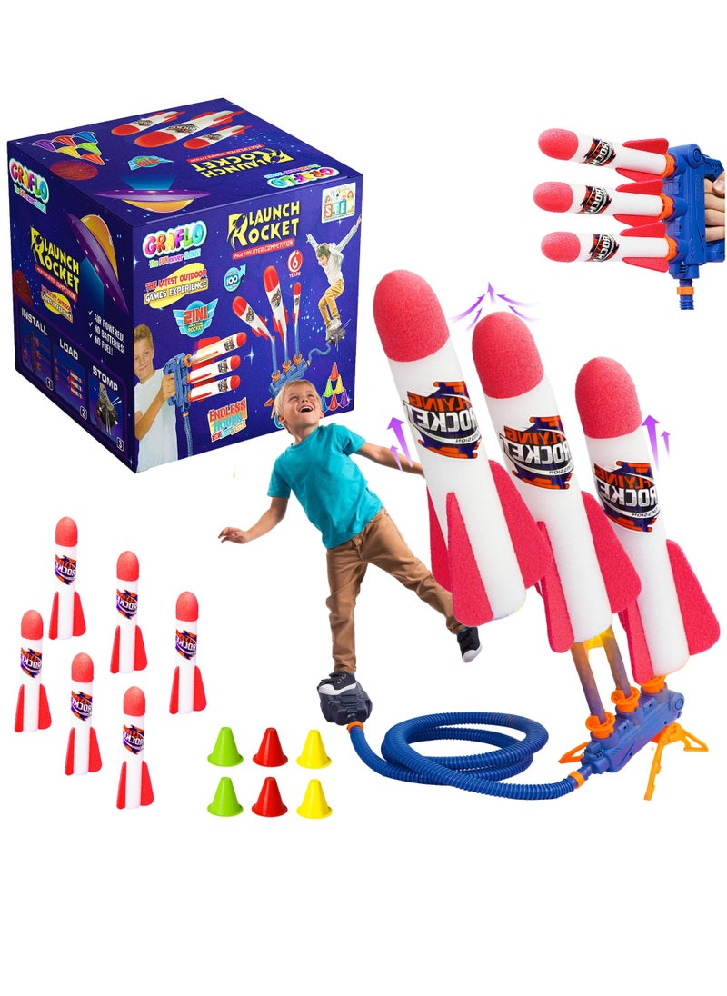 GRAFLO Rocket Launcher for Kids, Soars Very High, 6 High Flying Air Rockets, 6 Cones & Adjustable Launcher - 2 in 1 Toy for Kids, Fun Outdoor Toys and Gift for Boys or Girls, 3+ Years  - Image 1