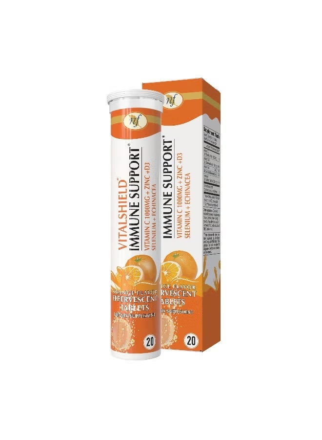 Natural Fervor VitalShield Immune Support Vitamin C 1000mg + Echinacea + Zinc and other Vital Ingredients Orange Flavored 20 Tablets - Image 1