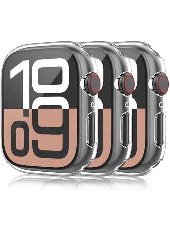 3 Pack Case for Apple Watch Series 10 42mm Hard PC Case with Tempered Glass Screen Protector Waterproof Anti-Scratch Ultra-Thin Protective Cover for iWatch Series 10 42mm, Transparent*3 - Image 1