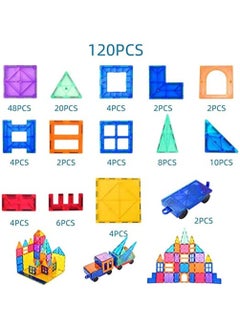 Y&D Magnetic Tiles Building Blocks,Clear 3D Blocks Construction Playboards,120PCS Educational Magnet Toys Recreational, for Children Ages 3 Years + (120PCS)  - Image 5