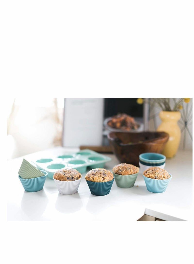 Excefore كوب خبز سيليكون المطبخ أكواب قابلة لإعادة الاستخدام قوالب كعكة - غير سامة، خالية من BPA، آمنة في غسالة الصحون (12 حزمة) - Image 2