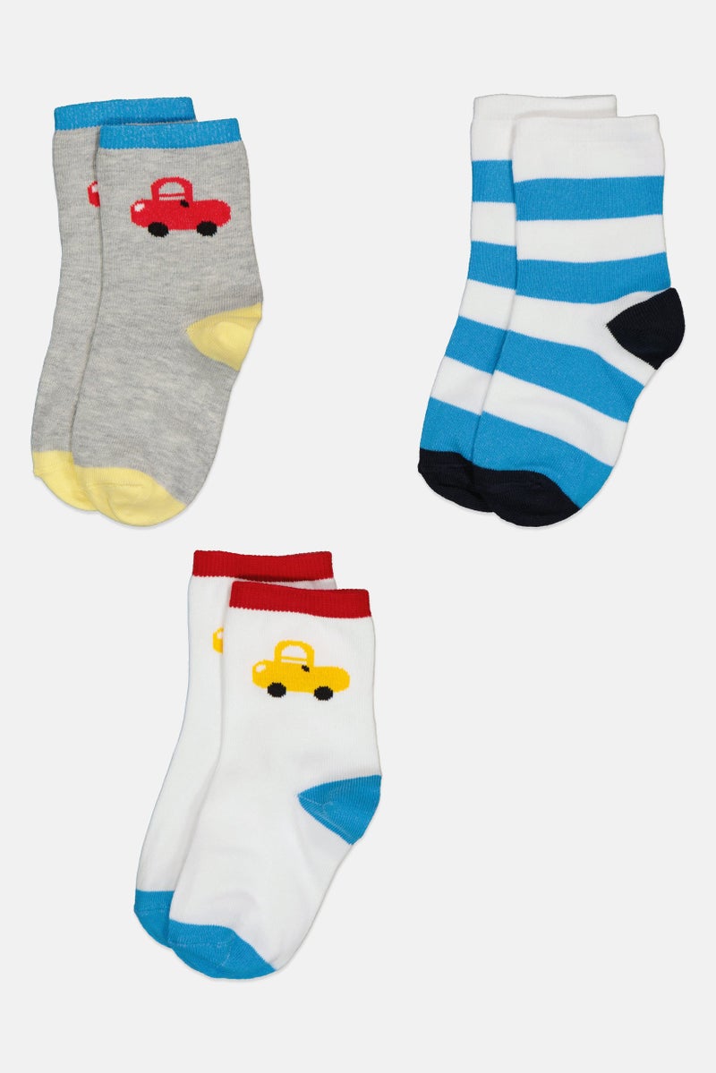 Joe Boxer Kids Boy 3 Pairs Graphic Print Crew Socks, Multicolor - Image 3