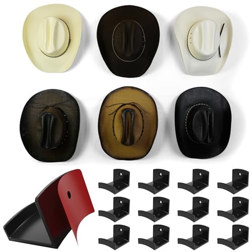 Modern JP Adhesive Hat Hooks for Wall (12-Pack) - Cowboy Hat Rack, Wide Brim Hat Organizer, Strong Hold Hat Hangers for Wall - Black - Image 1