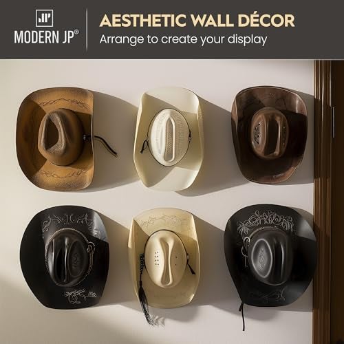 Modern JP Adhesive Hat Hooks for Wall (12-Pack) - Cowboy Hat Rack, Wide Brim Hat Organizer, Strong Hold Hat Hangers for Wall - Black - Image 2