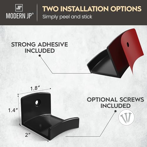 Modern JP Adhesive Hat Hooks for Wall (12-Pack) - Cowboy Hat Rack, Wide Brim Hat Organizer, Strong Hold Hat Hangers for Wall - Black - Image 3