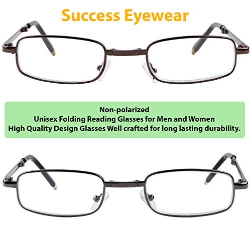 Success Eyewear Reading Glasses Set of 2 Fashion Folding Readers with Leather Cases Brown and Gunmetal Glasses for Reading for Men and Women Set of Gunmetal and Brown 1.25 - Image 4