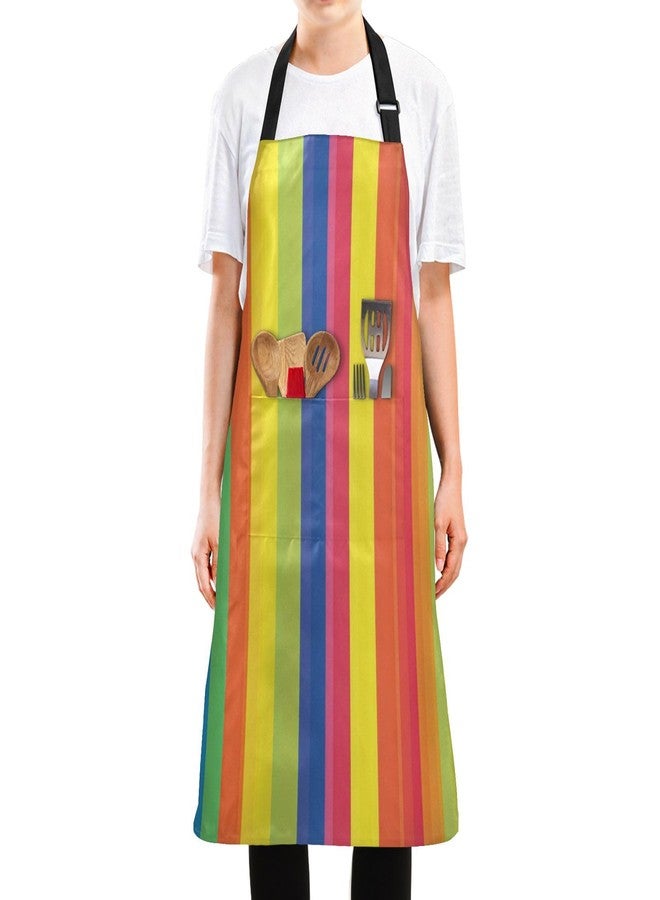 WELLDAY Rainbow Carnival Striped Apron, Aprons for Women with Pockets - Adjustable Aprons for Men Cooking Gardening Baking - Image 2