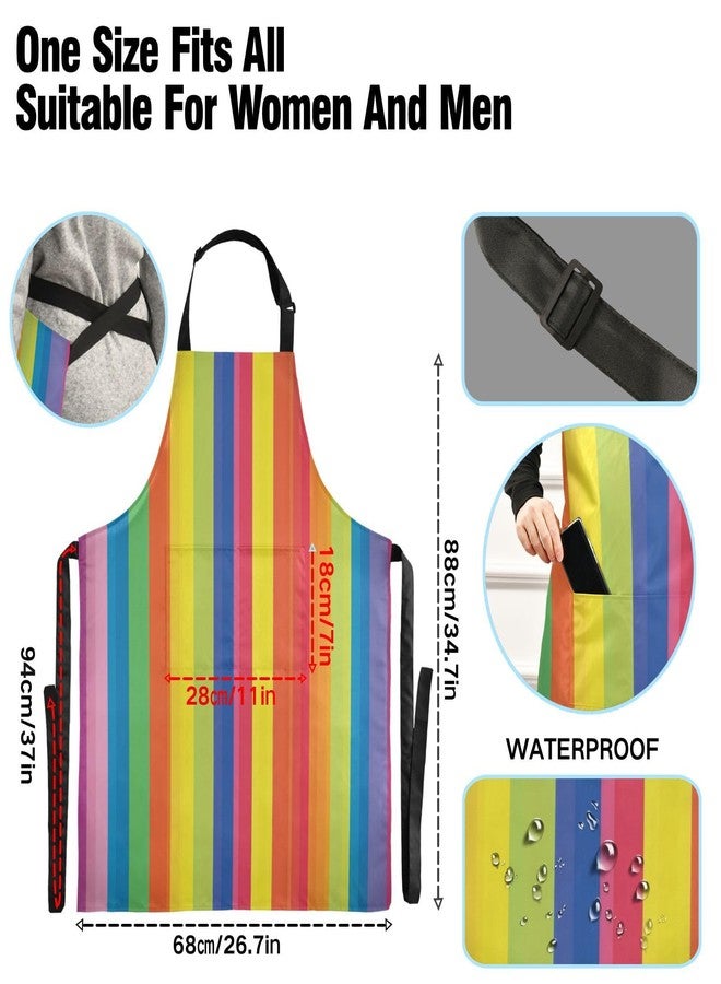 WELLDAY Rainbow Carnival Striped Apron, Aprons for Women with Pockets - Adjustable Aprons for Men Cooking Gardening Baking - Image 3