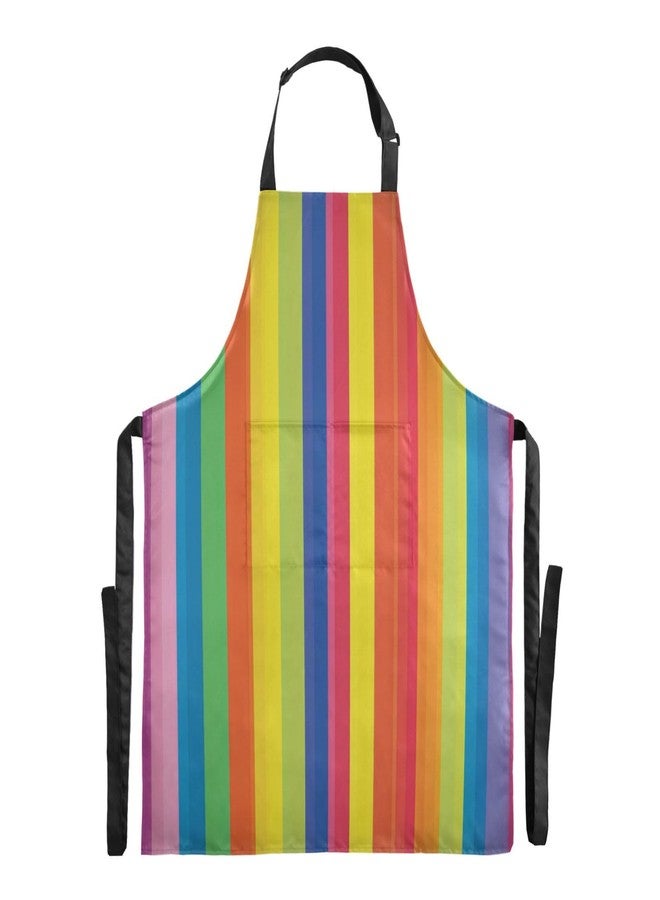 WELLDAY Rainbow Carnival Striped Apron, Aprons for Women with Pockets - Adjustable Aprons for Men Cooking Gardening Baking - Image 1
