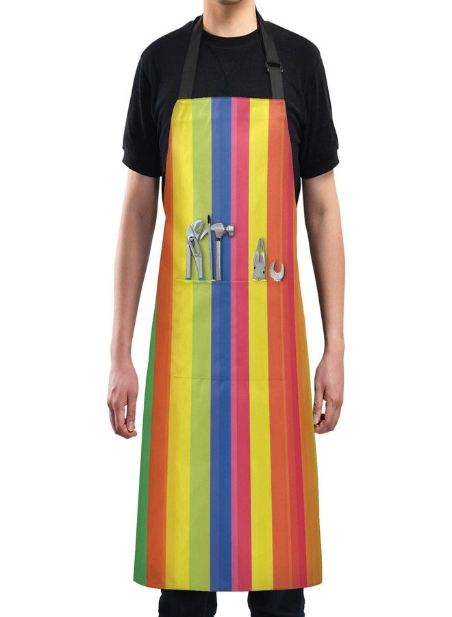 WELLDAY Rainbow Carnival Striped Apron, Aprons for Women with Pockets - Adjustable Aprons for Men Cooking Gardening Baking - Image 4