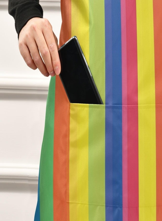 WELLDAY Rainbow Carnival Striped Apron, Aprons for Women with Pockets - Adjustable Aprons for Men Cooking Gardening Baking - Image 5
