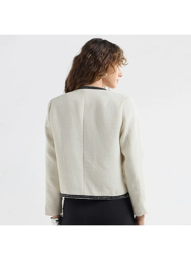 Splash FAV Textured Blazer with Long Sleeves and Pockets