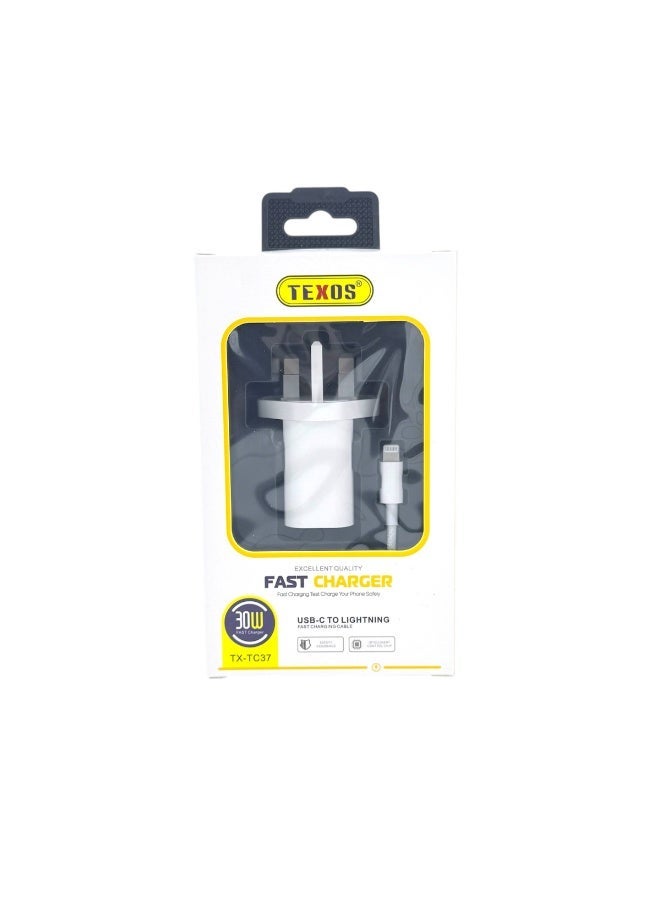 Texos TX-TC37 30W USB-C Fast Charger with USB-C to Lightning Cable - Image 2