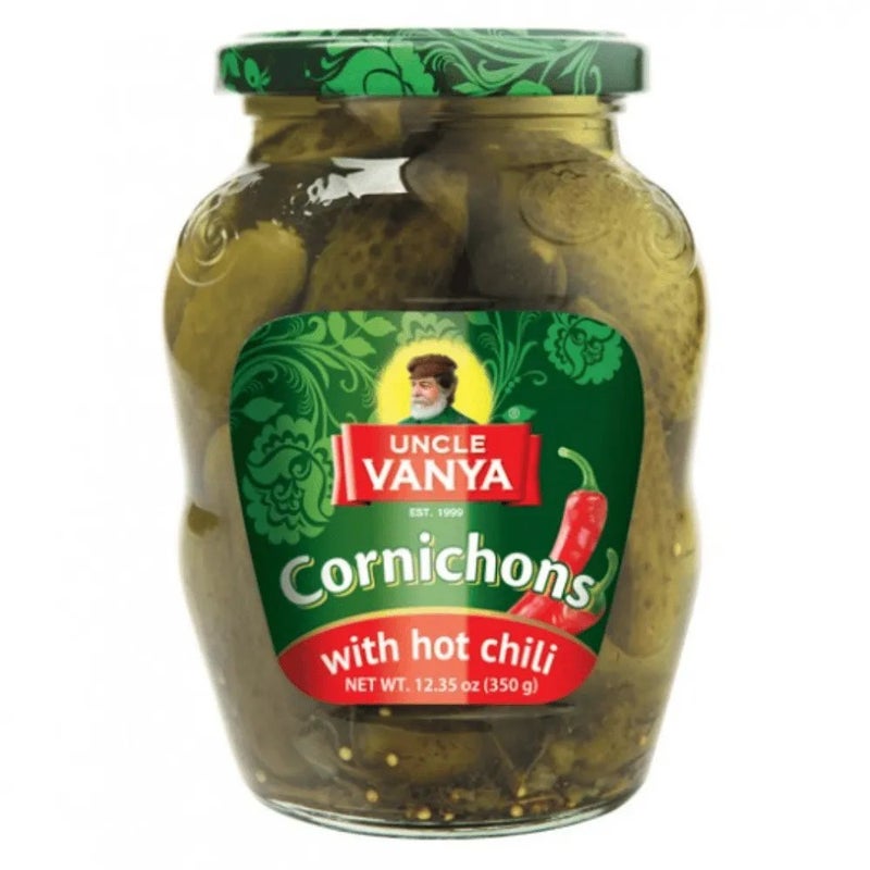 Uncle Vanya Cornichons Cucumber Pickle With Hot Chili- 350gms