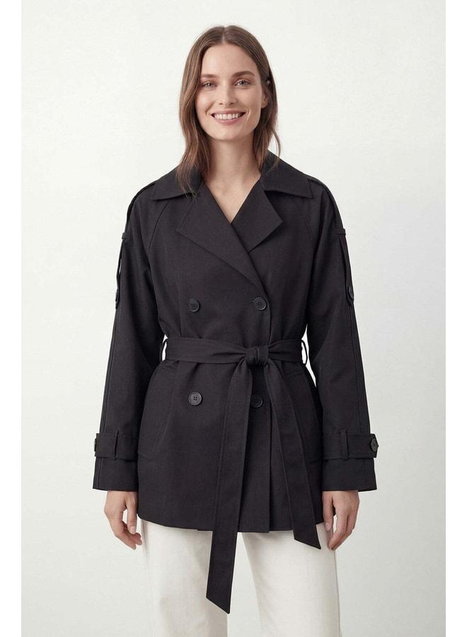 Soul Women's Cross-Collar Belted Trench Coat – 32489CKT - BLACK. - Image 1