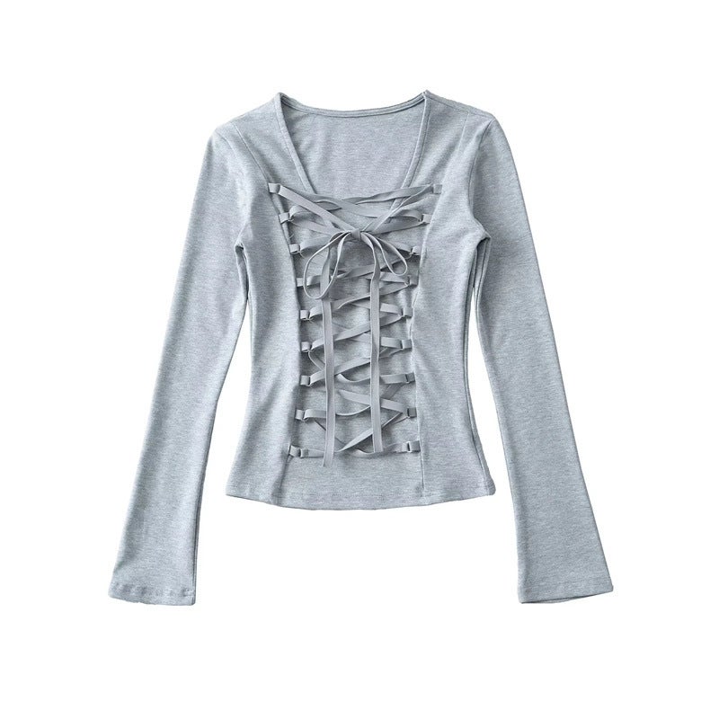 Spice Girls Pure Desire Cross Strap Waist Long-Sleeved T-Shirt Early Spring New Design Sense Niche Slim-Fit Base Shirt For Women - Image 1